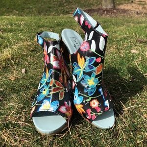 Unworn Leather Floral Heels